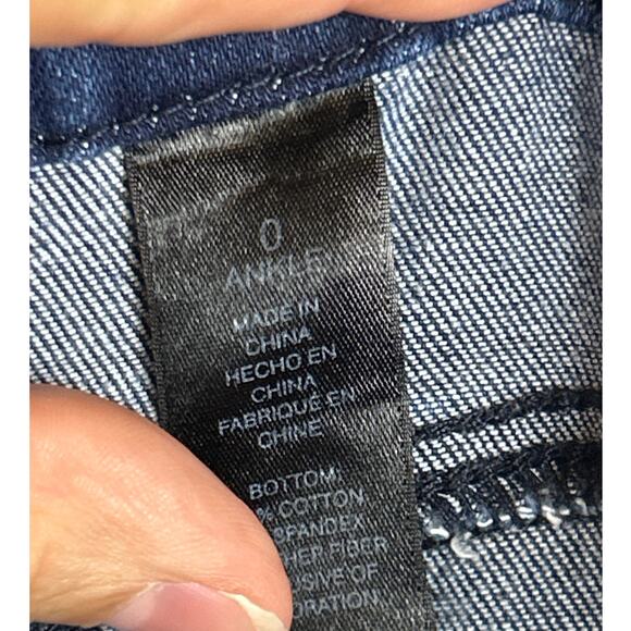 Chico’s Women’s S So Slimming Blue Denim Ankle Jeans Black Lace Sequin Cuff Zip - Picture 6 of 6